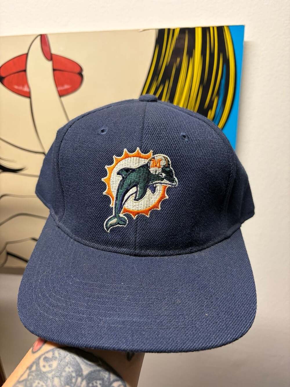 Hana Sports Vintage Miami Dolphins Hat Size 7 3/8 Navy Blue Fitted